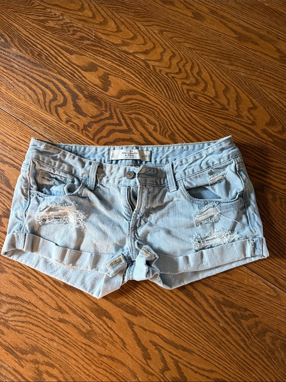 Abercrombie & Fitch Light Wash Distressed Denim Shorts